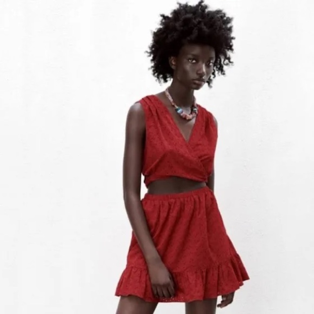 Zara Eyelet Cutout Mini Dress Size M Burnt Orange